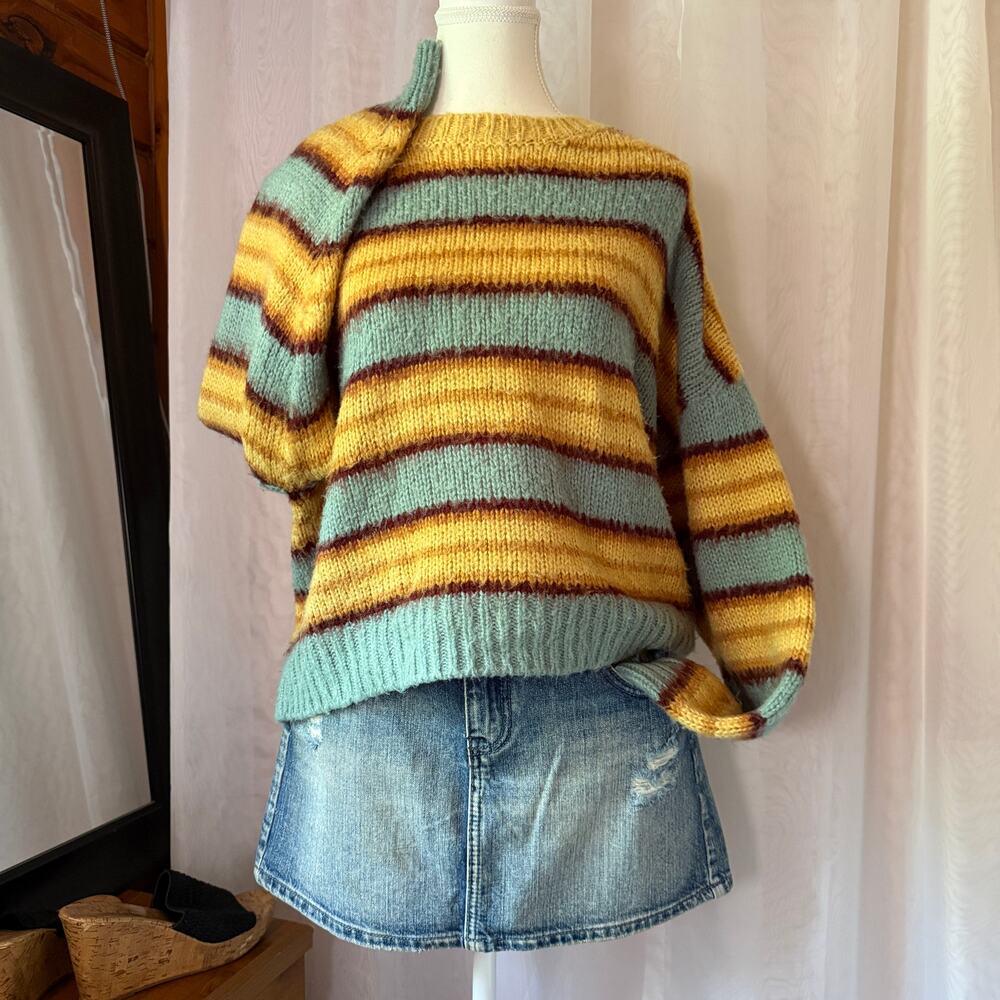 Urban Outfitters Multicolor Striped Oversized Knit Sweater M Grandpa Fall Cozy